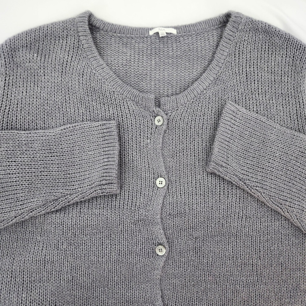 NIA Grey Wool Blend Knit‎ Cardigan Womens Plus Size Scandi Chic Maximalism Boxy
